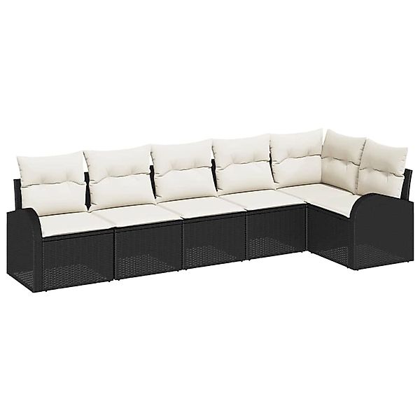 vidaXL Garten-Sofa-Set mit Kissen 6-Tlg Schwarz Poly Rattan 3346057 günstig online kaufen