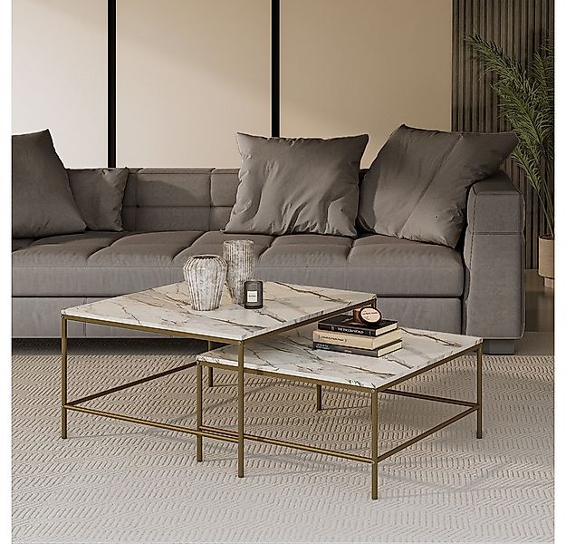Vicco Couchtisch Ramio, Weiß/Gold, 80 x 80 cm 2 Teile (2-St) günstig online kaufen