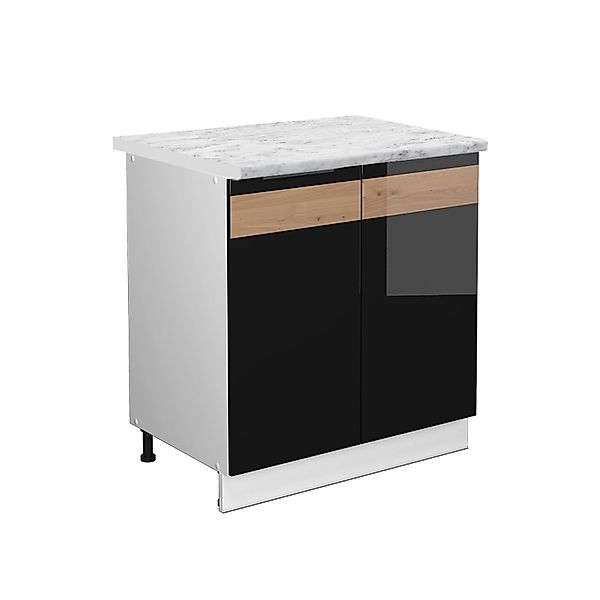 Vicco Spülenunterschrank Fame-Line Schwarz Eiche hochglanz/Weiß 80 cm mit R günstig online kaufen