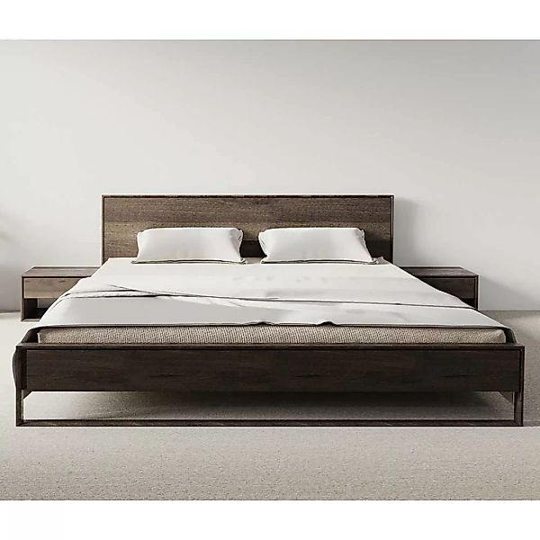 Massivholz Doppel Bett in Eiche dunkel Räucheröl Bügelgestell günstig online kaufen