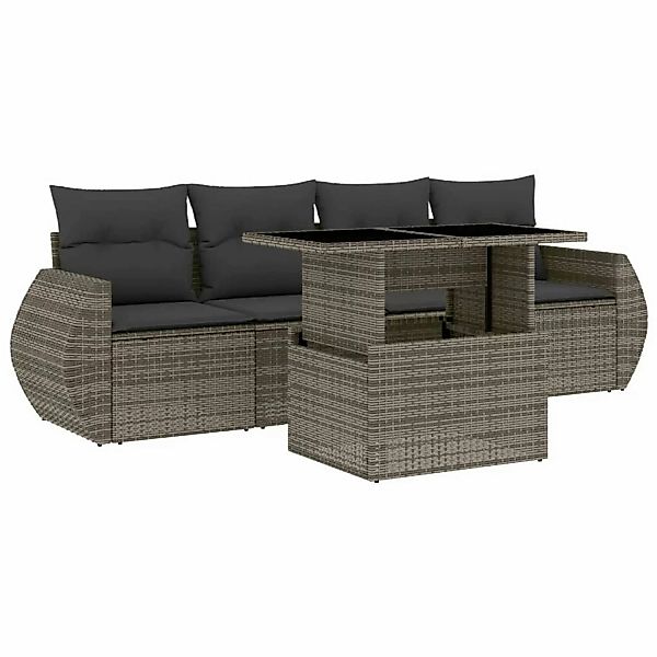 vidaXL 5-tlg Garten-Sofagarnitur mit Kissen Grau Poly Rattan Modell 92 günstig online kaufen