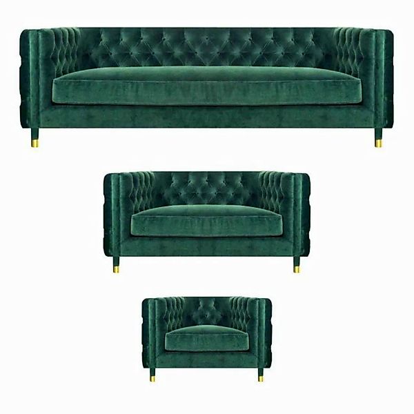 JVmoebel Chesterfield-Sofa Komplett 3tlg Sofagarnitur Textil Polstermöbel D günstig online kaufen