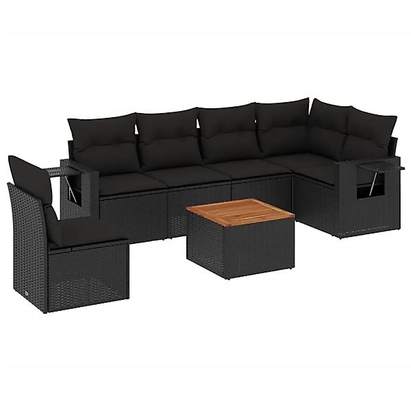 vidaXL 7-Tlg Garten-Sofagarnitur mit Kissen Schwarz Poly Rattan 3256916 günstig online kaufen