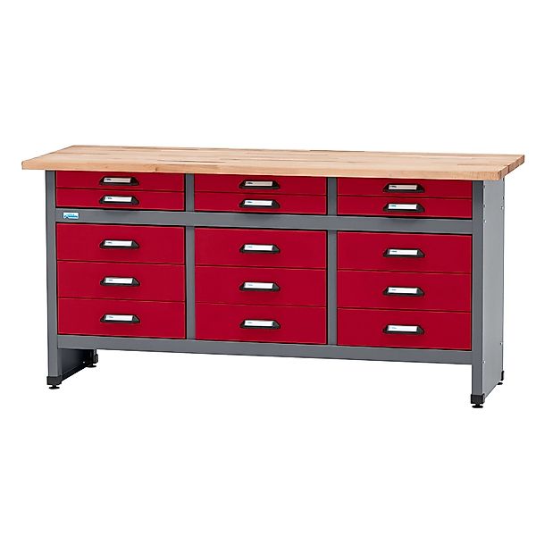 Küpper Werkbank mit 15 Schubladen 84 x 170 x 60 cm Dunkelrot günstig online kaufen