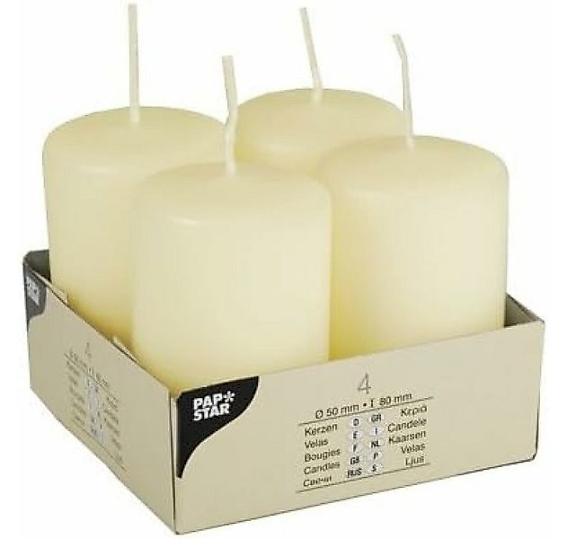 PAPSTAR Stumpenkerze 4 Kerzen elfenbein günstig online kaufen