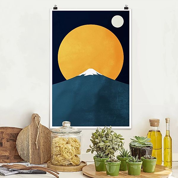 Poster Sonne, Mond und Berge günstig online kaufen