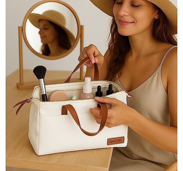 MF Kosmetiktasche Kosmetiktasche Travel Cremeweiß Braun (1-tlg) günstig online kaufen