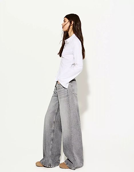 Bershka Wide-Leg-Jeans Damen 40 Grau günstig online kaufen