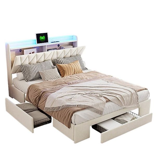 FUROKOY Stauraumbett Polsterbett Doppelbett mit 3 Schubladen und LED-Beleuc günstig online kaufen