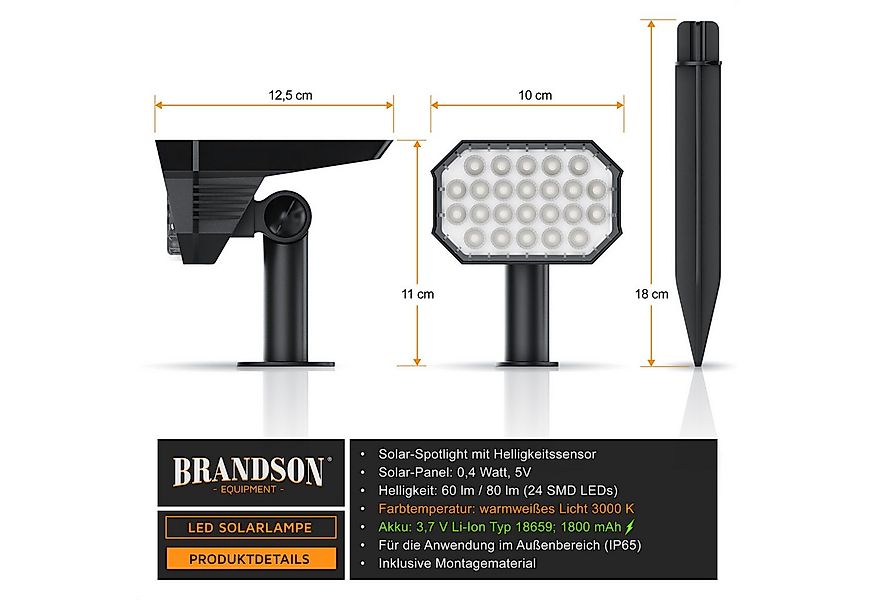 Brandson LED Gartenstrahler Solar Erdspießleuchte, Akku Gartenleuchte, Sola günstig online kaufen