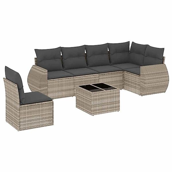 vidaXL 7-Tlg Garten-Sofagarnitur mit Kissen Hellgrau Poly Rattan 3221441 günstig online kaufen