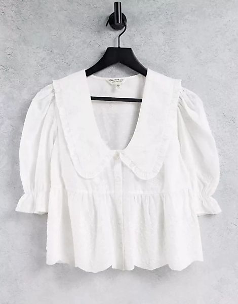 Miss Selfridge – Besticktes Hemd mit Kragen und Lochstickerei-Weiß günstig online kaufen