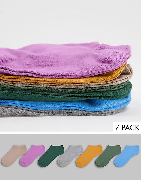 ASOS DESIGN – Sneaker-Socken im Blockfarbendesign im 7er-Pack-Mehrfarbig günstig online kaufen