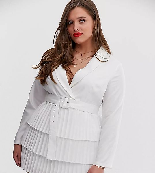 In The Style Plus x Dani Dyer – Weißes Blazerkleid mit tiefem Ausschnitt vo günstig online kaufen