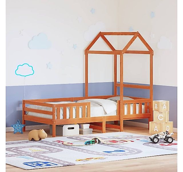 vidaXL Bett, Massivholzbett mit Dach Wachsbraun 100x200 cm Kiefer günstig online kaufen