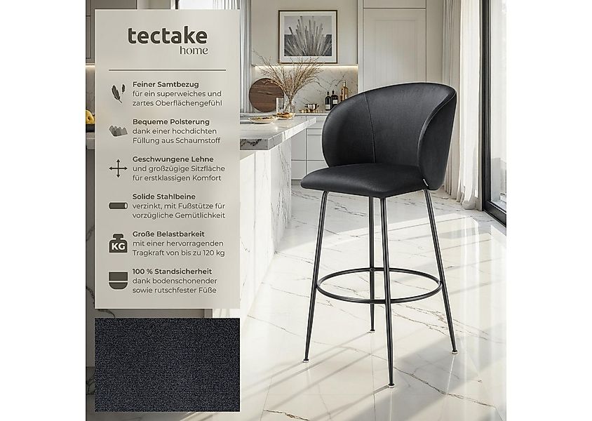 tectake Barhocker Barstuhl Luana, mit Rückenlehne, Samtoptik, 51 x 60 x 106 günstig online kaufen