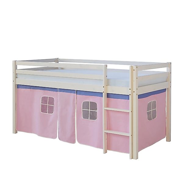 Homestyle4u Hochbett 90x200 Weiß Vorhang Rosa 1535 günstig online kaufen
