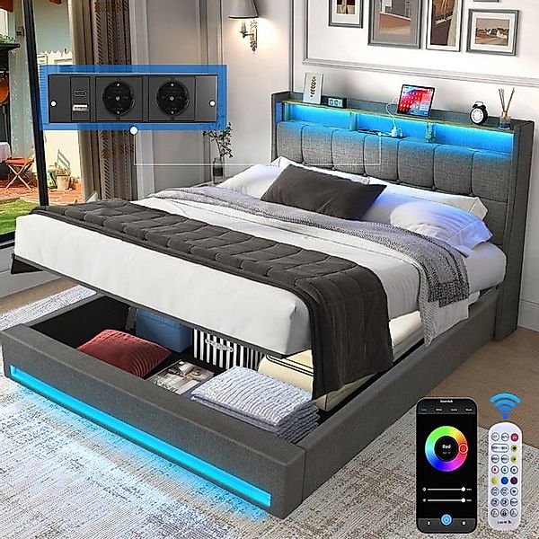 oyajia Polsterbett Hydraulisch Bett LED Doppelbett 160x200cm, mit Stauraum günstig online kaufen