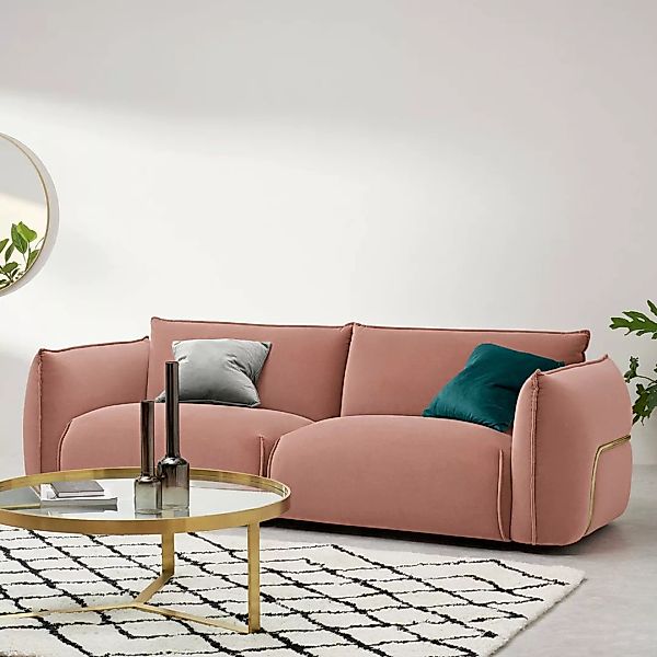 Dion 3-Sitzer Sofa, Samt in Zartrosa und Messing - MADE.com günstig online kaufen
