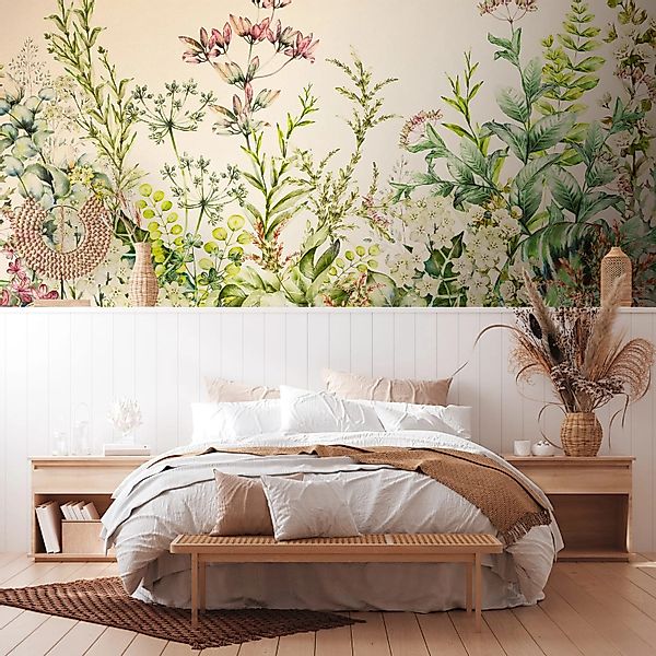 PROFHOME 382771-GU Fototapete Floral Matt Beige Grün 3,71 m x 2,8 m 0,53 m günstig online kaufen