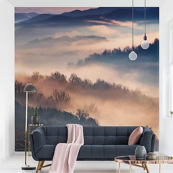 Bilderdepot24 Fototapete Wald Nebel Sonnenuntergang Natur günstig online kaufen