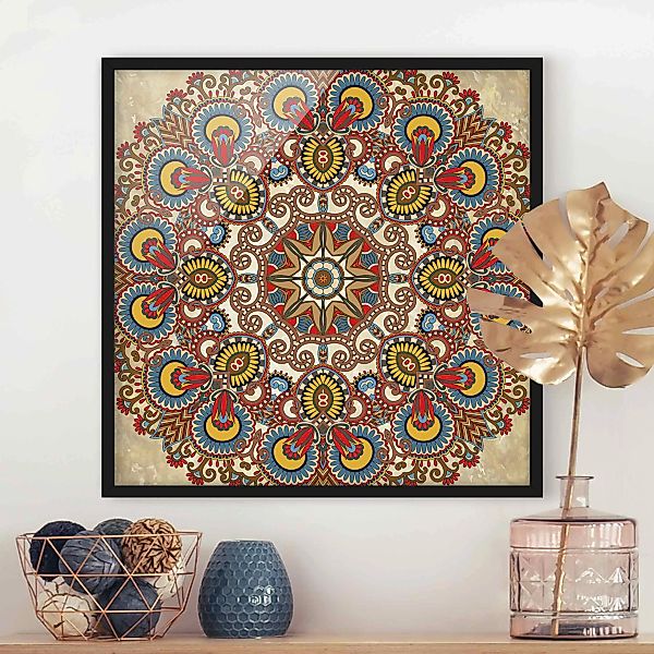 Bild mit Rahmen - Quadrat Farbiges Mandala günstig online kaufen