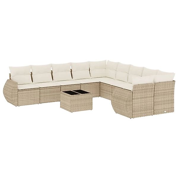 vidaXL 11-Tlg Garten-Sofagarnitur mit Kissen Beige Poly Rattan 3254255 günstig online kaufen