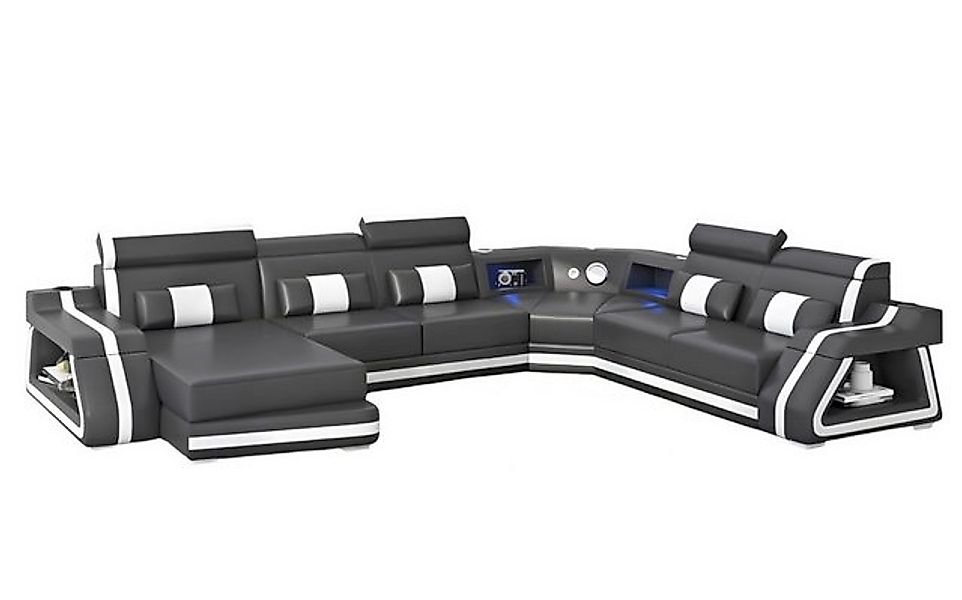 Xlmoebel Ecksofa XXL Ledersofa in U-Form - Große Wohnlandschaft in Schwarz, günstig online kaufen