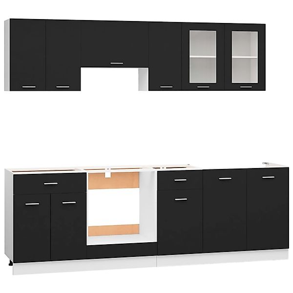vidaXL 8-tlg Küchenzeile Schwarz Holzwerkstoff günstig online kaufen