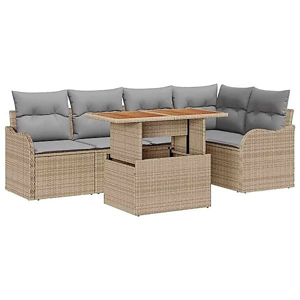 vidaXL Gartensofa-Set mit Kissen 6 Stk Beige und Hellgrau Poly-Rattan 33494 günstig online kaufen