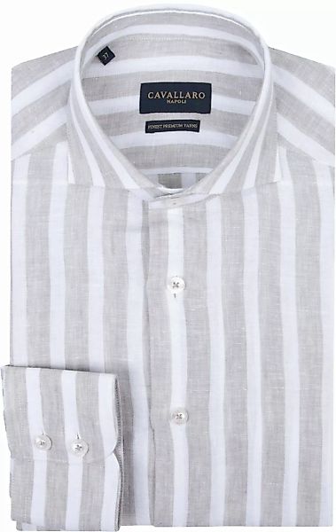 Cavallaro Trenso Hemd Leinen Streifen Beige - Größe 40 günstig online kaufen