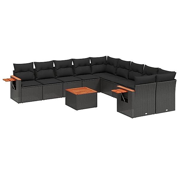 vidaXL 11-Tlg Garten-Sofagarnitur mit Kissen Schwarz Poly Rattan 3227196 günstig online kaufen