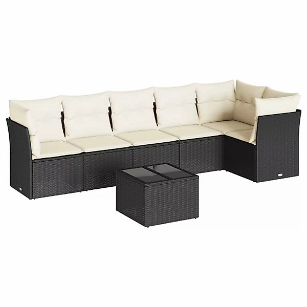 vidaXL 7-Tlg Garten-Sofagarnitur mit Kissen Schwarz Poly Rattan 3249505 günstig online kaufen