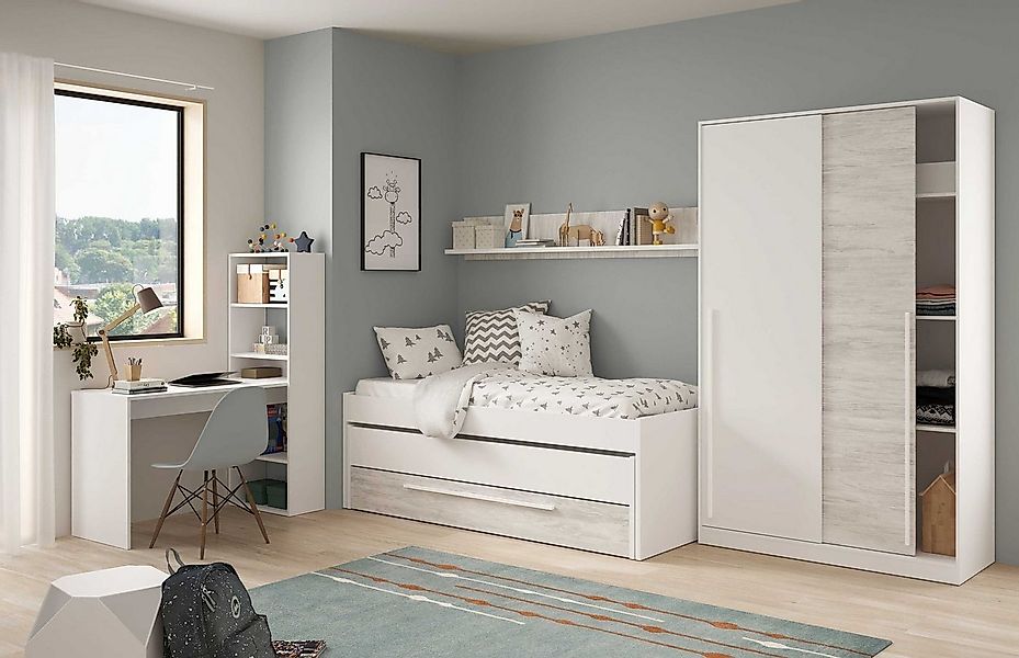 freiraum Jugendzimmer-Set ELLIOT, in Artik-Weiß/Velho-Weiß - 199x65x96 (BxH günstig online kaufen