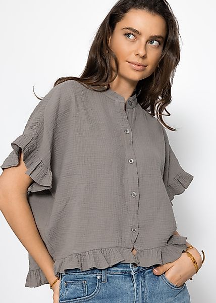 SASSYCLASSY Kurzarmbluse Oversize Musselin Hemdbluse Damen günstig online kaufen