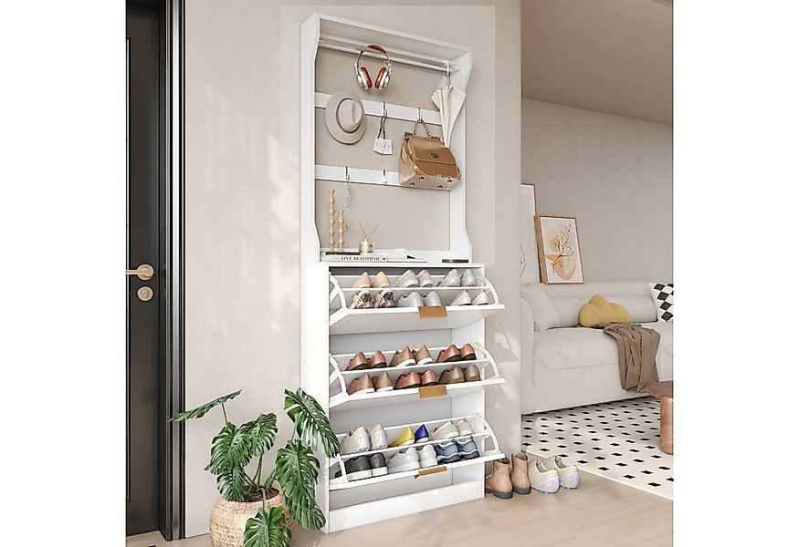 VOWNER Garderoben-Set Schuhschrank mit 3 Klappen, Garderobe & Schuhregal mi günstig online kaufen