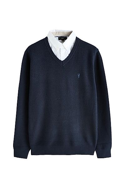 Next V-Ausschnitt-Pullover Regular Fit Pullover mit Oxford-Hemdkragen (1-tl günstig online kaufen