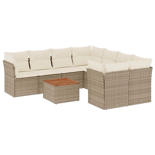 vidaXL 9-Tlg Garten-Sofagarnitur mit Kissen Beige Poly Rattan 3223531 günstig online kaufen