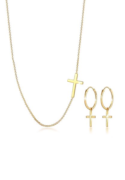 Elli Schmuckset Kette Creolen Ohrringe Kreuz günstig online kaufen
