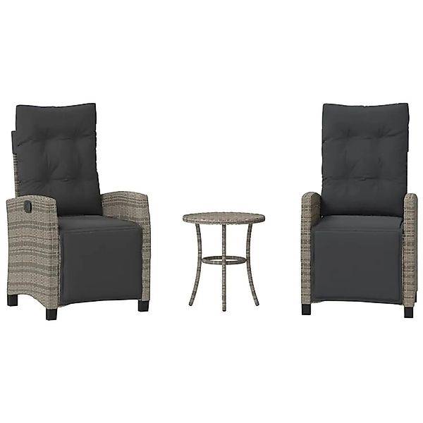 vidaXL 3-Tlg Bistro-Set mit Kissen Grau Poly Rattan 365251 günstig online kaufen