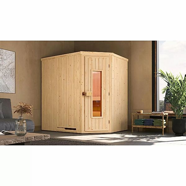 Weka Element-Ecksauna Varberg 1 Sparset 5,4 kW Kompakt Holztür günstig online kaufen