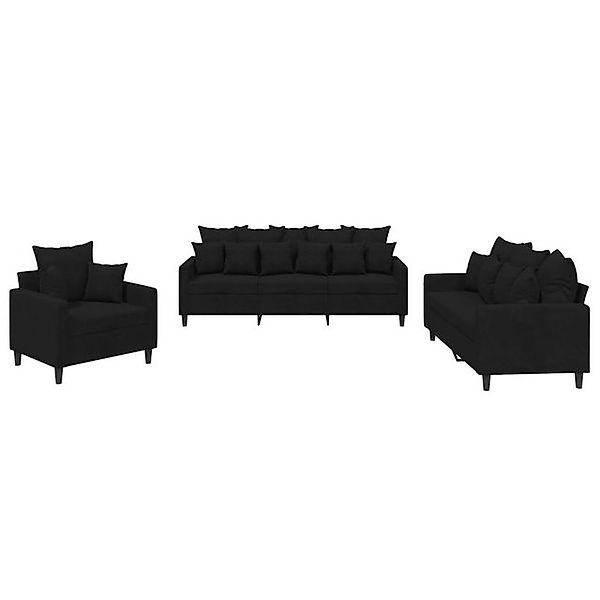 vidaXL Sofa, 3-tlg. Sofagarnitur mit Kissen Schwarz Samt günstig online kaufen