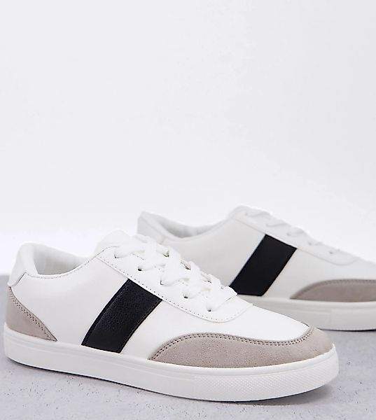 London Rebel – Wide Fit – Sneaker zum Schnüren mit Seitenstreifen in Weiß m günstig online kaufen