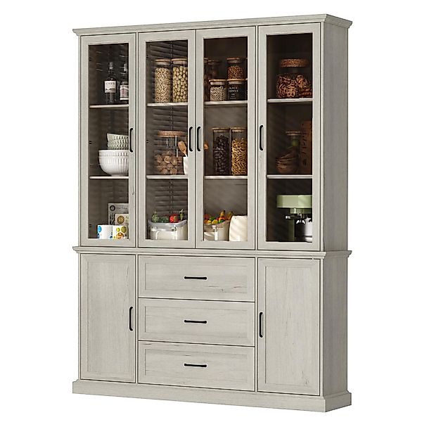 FUFU&GAGA Küchenbuffet 117.5*40*207.5cm, MDF+Glas, Weiß mit günstig online kaufen