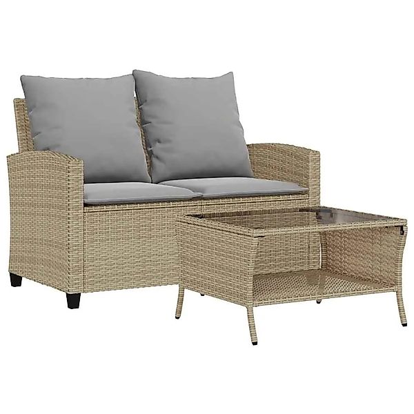 vidaXL Gartensofa 2-Sitzer mit Kissen & Tisch Beige Poly Rattan 4103848 günstig online kaufen