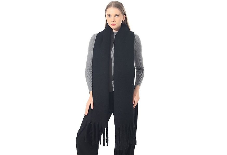 Coonoor Modeschal Damen Warm Herbst Winter unifarben mit quasten, Einfarbig günstig online kaufen