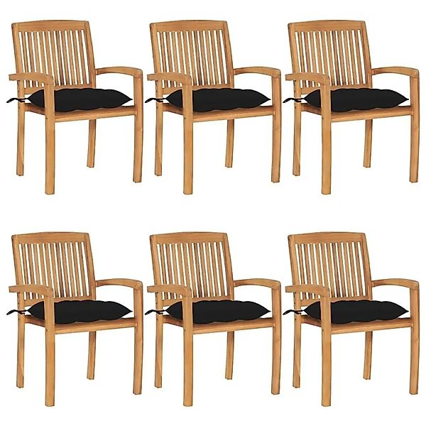 vidaXL Stapelbare Gartenstühle mit Kissen 6 Stk Massivholz Teak 3073274 günstig online kaufen