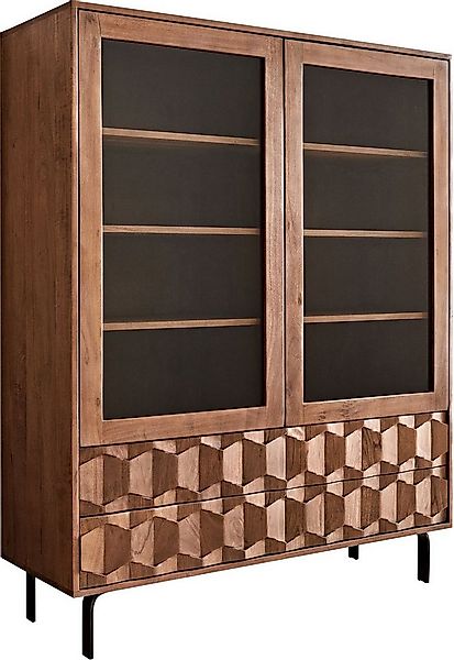 DELIFE Vitrine Fevo Akazie Braun 115x150 cm L-Fuß Vitrine günstig online kaufen