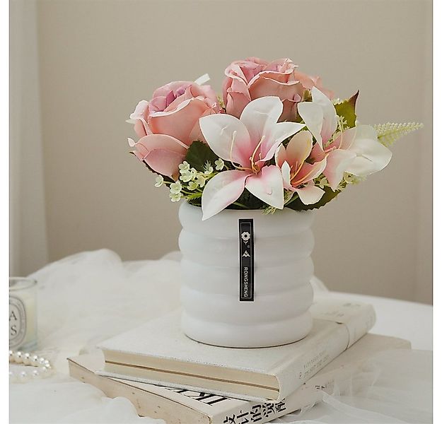 Kunstblumenstrauß Künstliche Lilie Rose Bonsai Set Keramik Tischdekoration günstig online kaufen