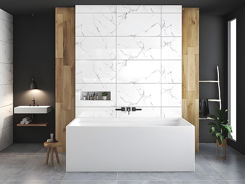 Badewanne halb freistehend rechteckig - Acryl - 280 L - 170 x 75 x 60 cm - günstig online kaufen